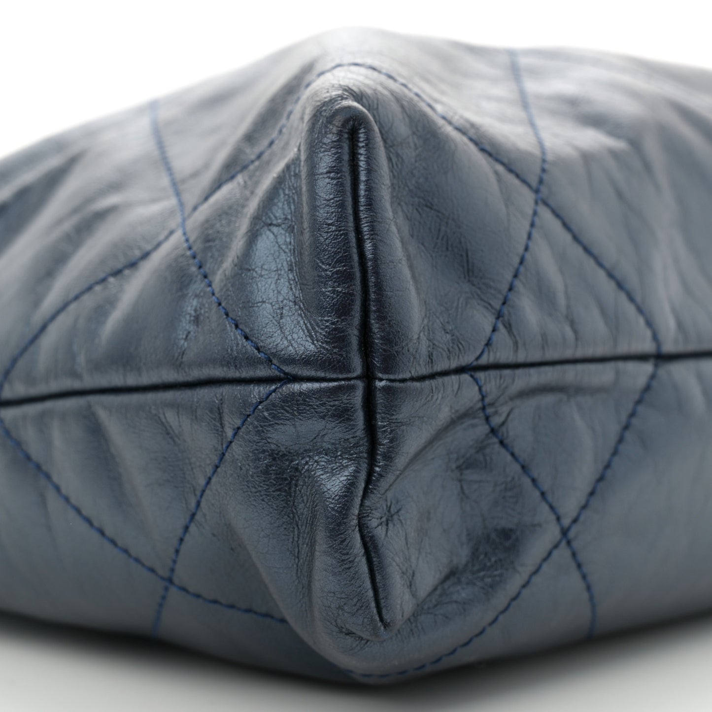 Metallic Calfskin Quilted Small Chanel 22 Navy Blue