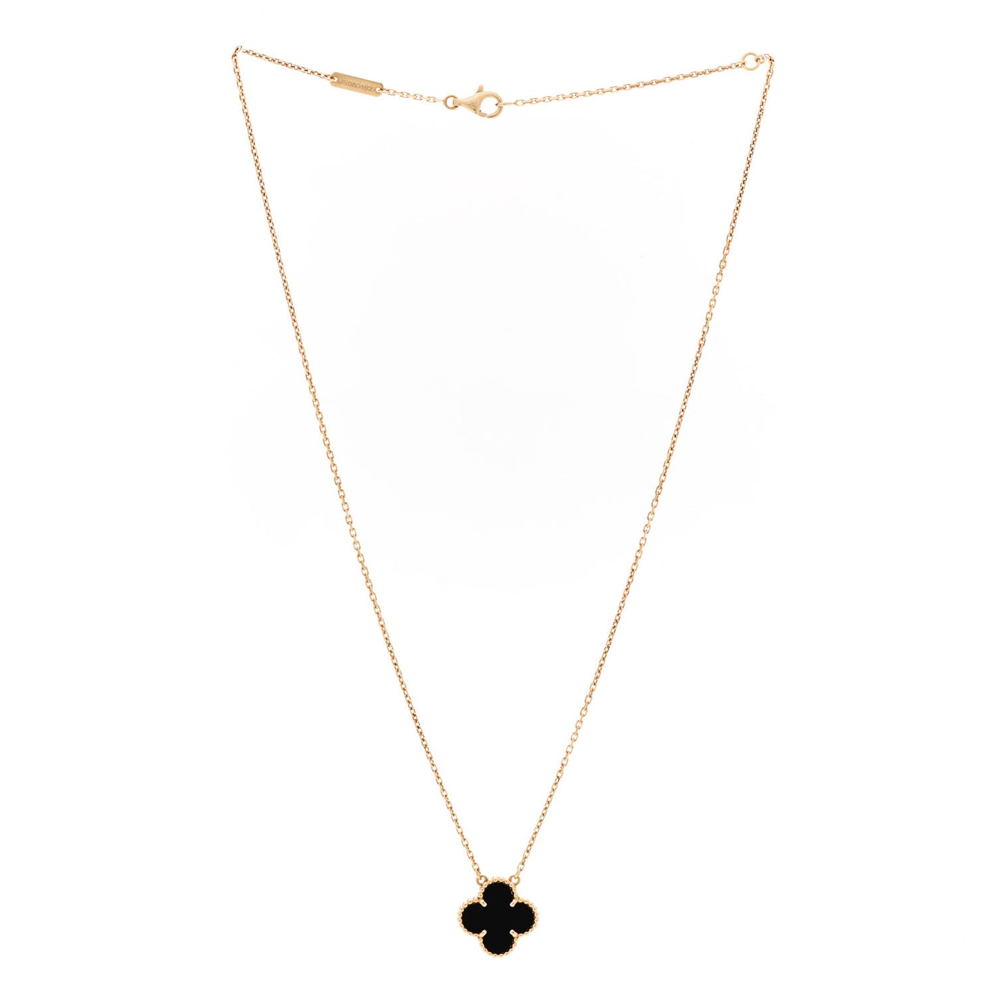 18K Yellow Gold Black Onyx Vintage Alhambra Pendant Necklace