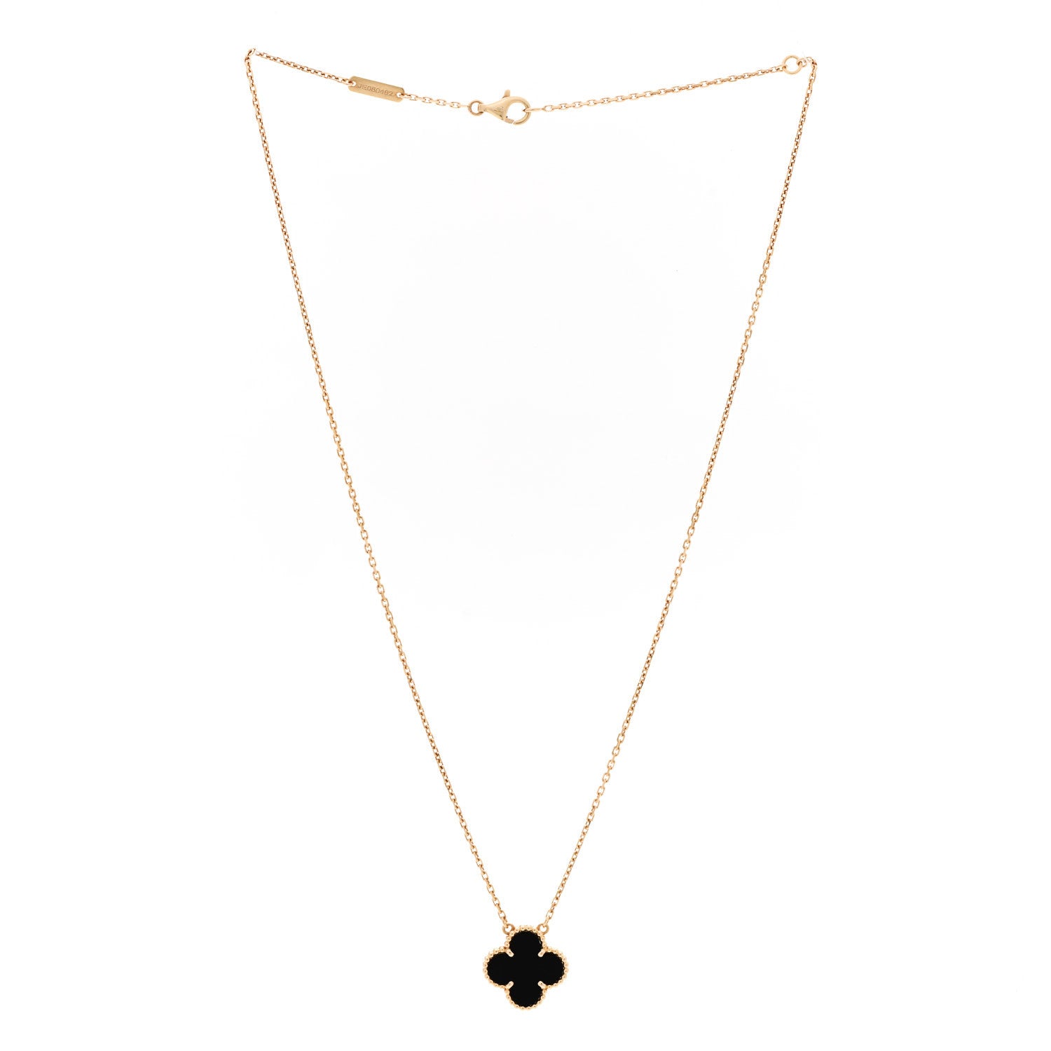 Van Cleef & Arpels 18K Yellow Gold Black Onyx Vintage Alhambra Pendant Necklace 3 of 6