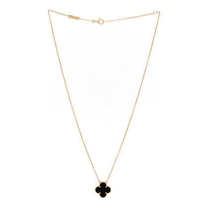 Van Cleef & Arpels 18K Yellow Gold Black Onyx Vintage Alhambra Pendant Necklace 3 of 6