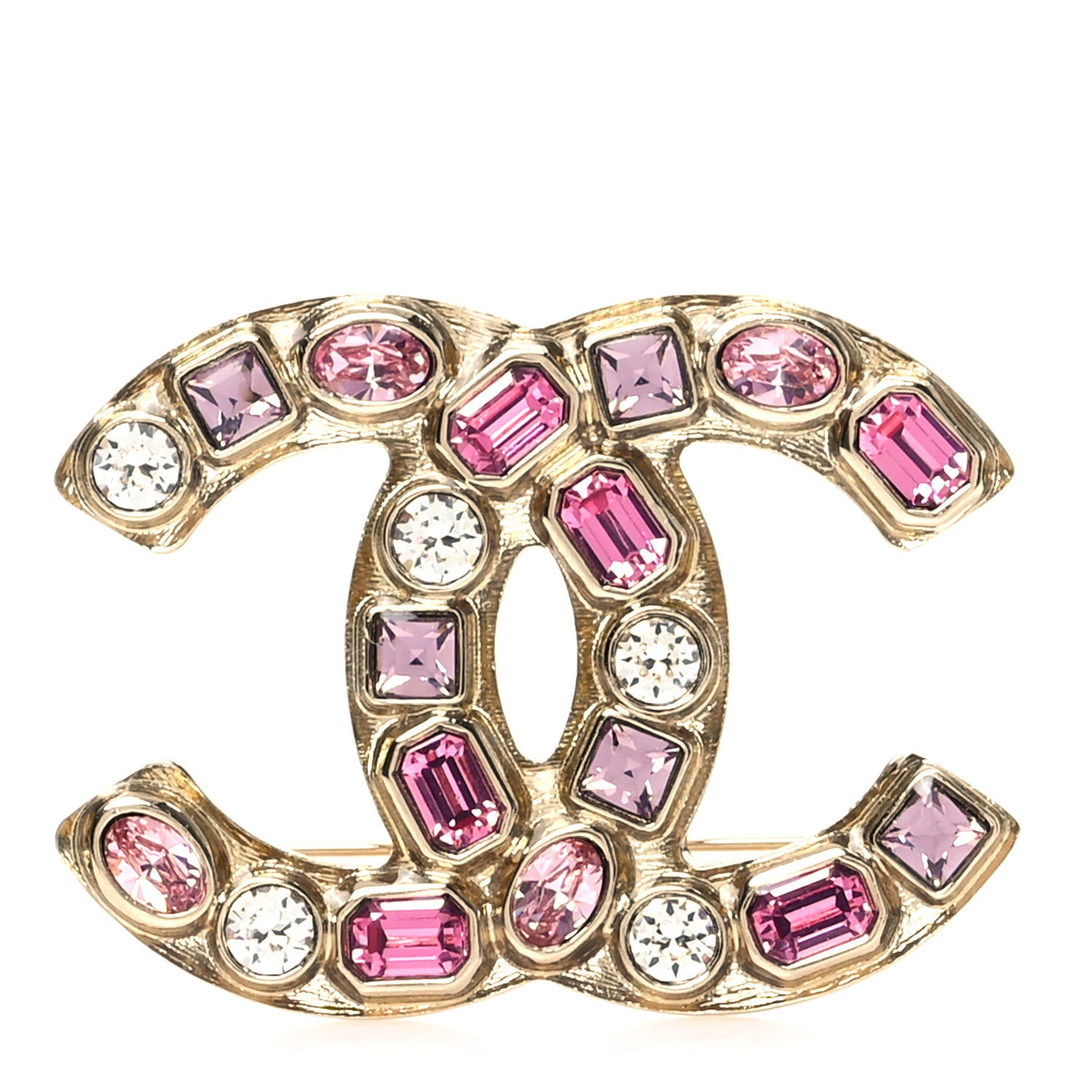 Chanel Crystal CC Brooch Gold Pink 1 of 4