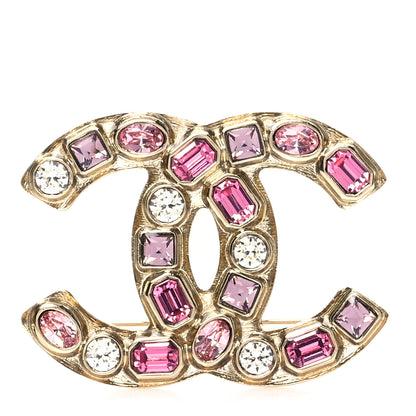 Chanel Crystal CC Brooch Gold Pink 1 of 4