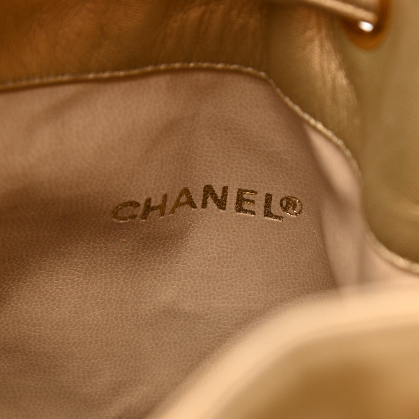 Metallic Lambskin CC Drawstring Shoulder Bag Gold