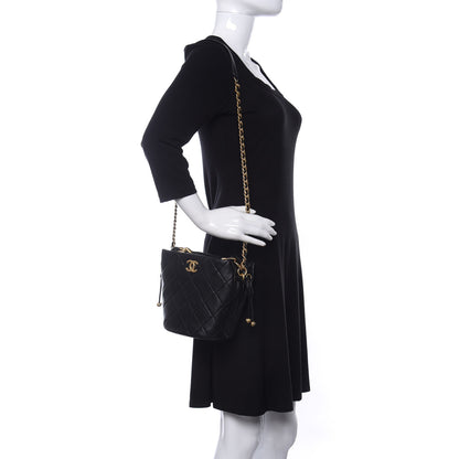 Chanel Shiny Lambskin Quilted Small Chain Is More Drawstring Bag Black 2 of 11