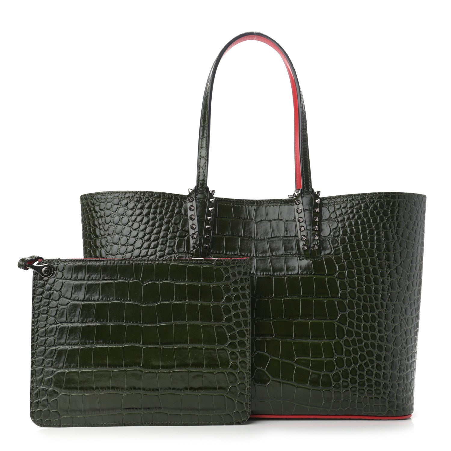 Christian Louboutin Calfskin Crocodile Embossed Spikes East West Cabata Tote Green 1 of 11