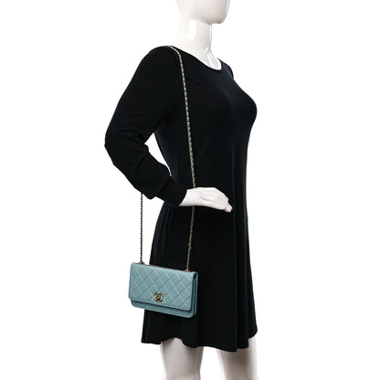 Chanel Lambskin Quilted Trendy CC Wallet On Chain WOC Light Blue 2 of 12