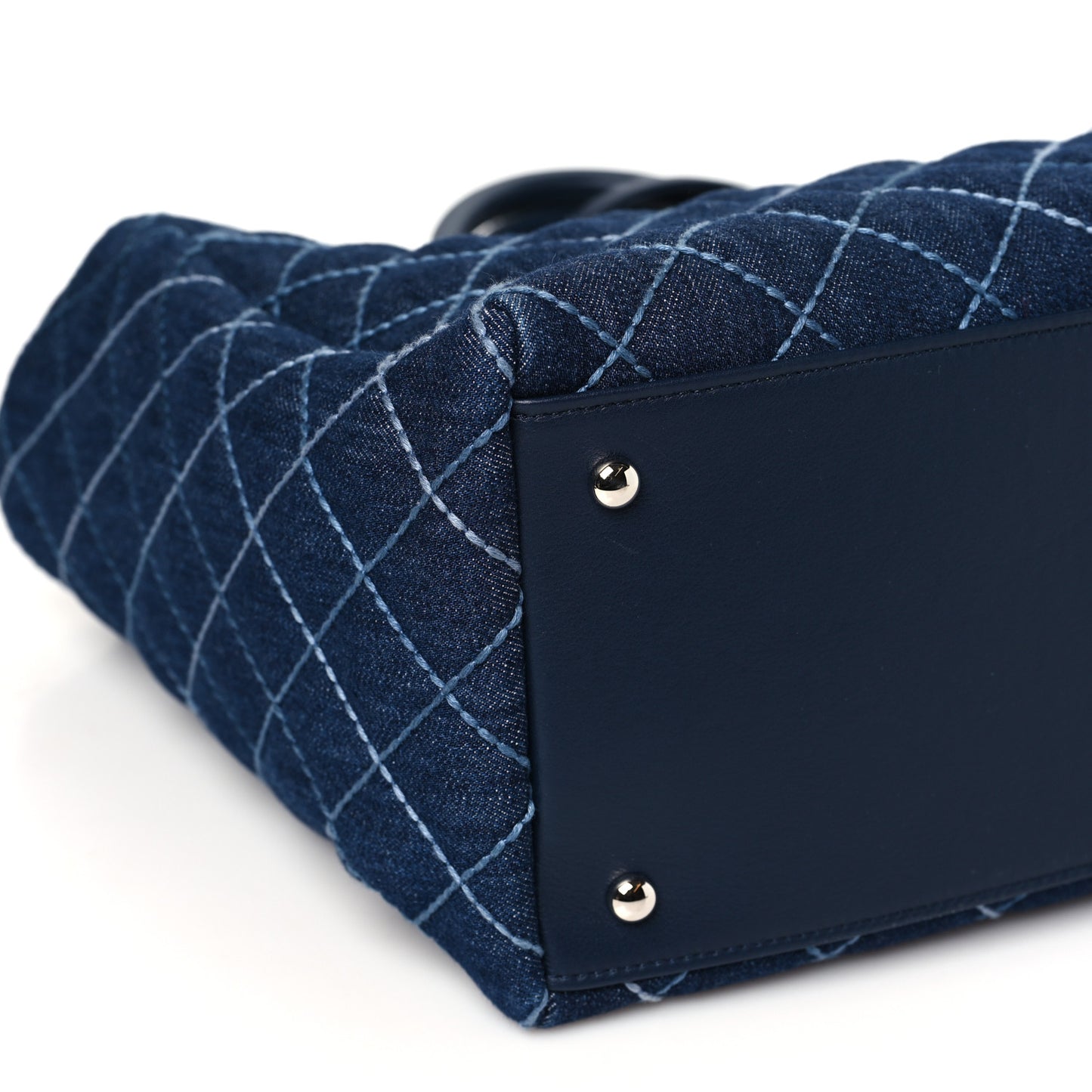 Denim Quilted Medium Coco Handle Shopping Tote Blue