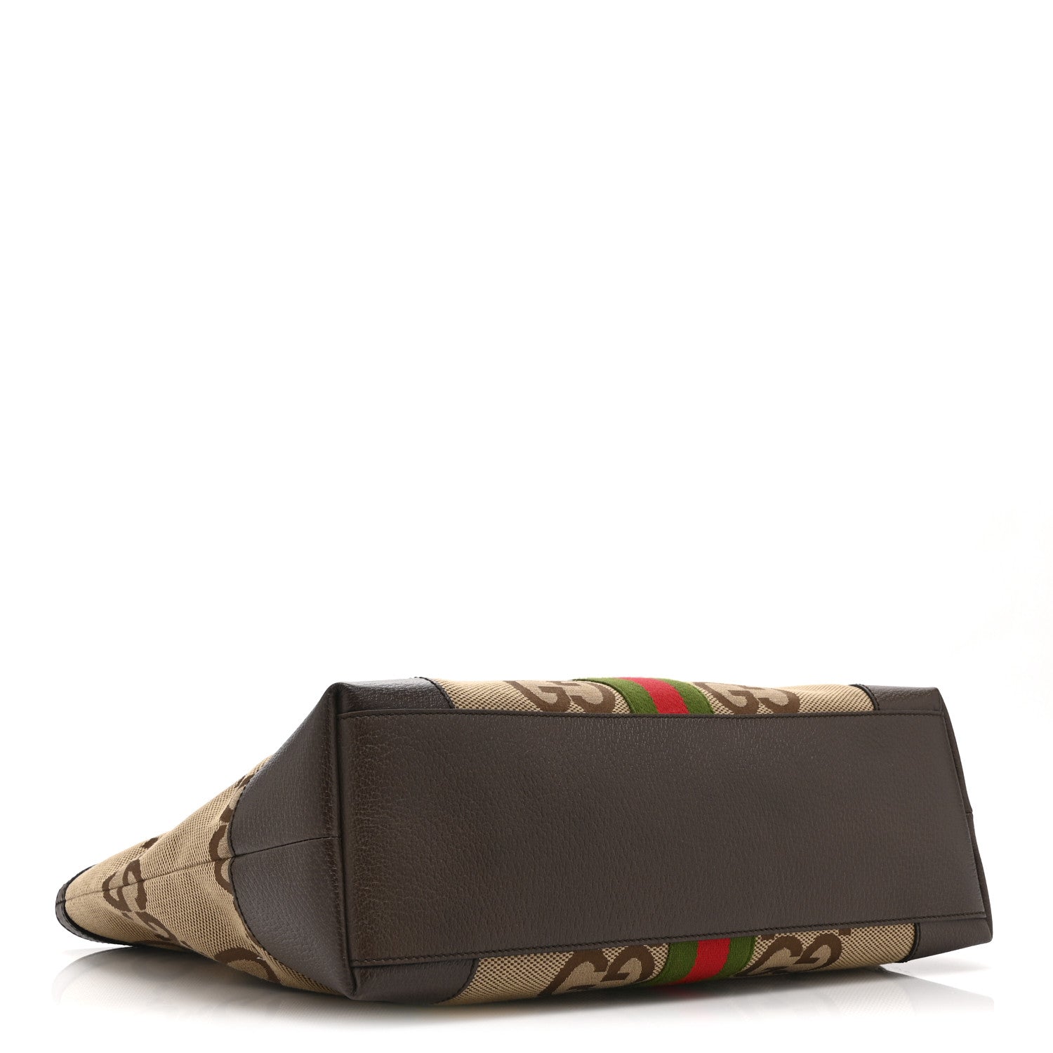 Gucci Monogram Jumbo GG Textured Dollar Calfskin Web Medium Ophidia Shopping Tote Camel Ebony 4 of 11