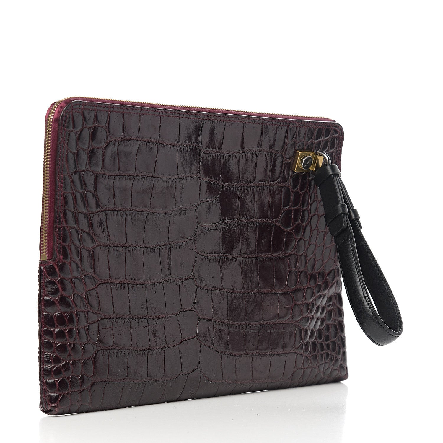 Lanvin Calfskin Crocodile Embossed Clutch Burgundy 2 of 6