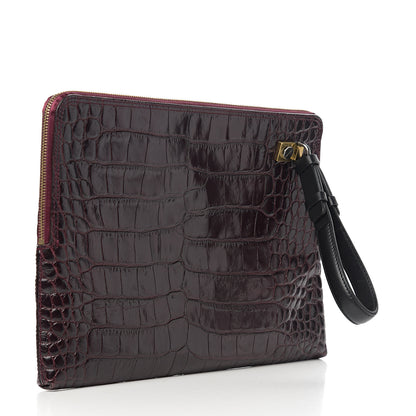 Lanvin Calfskin Crocodile Embossed Clutch Burgundy 2 of 6