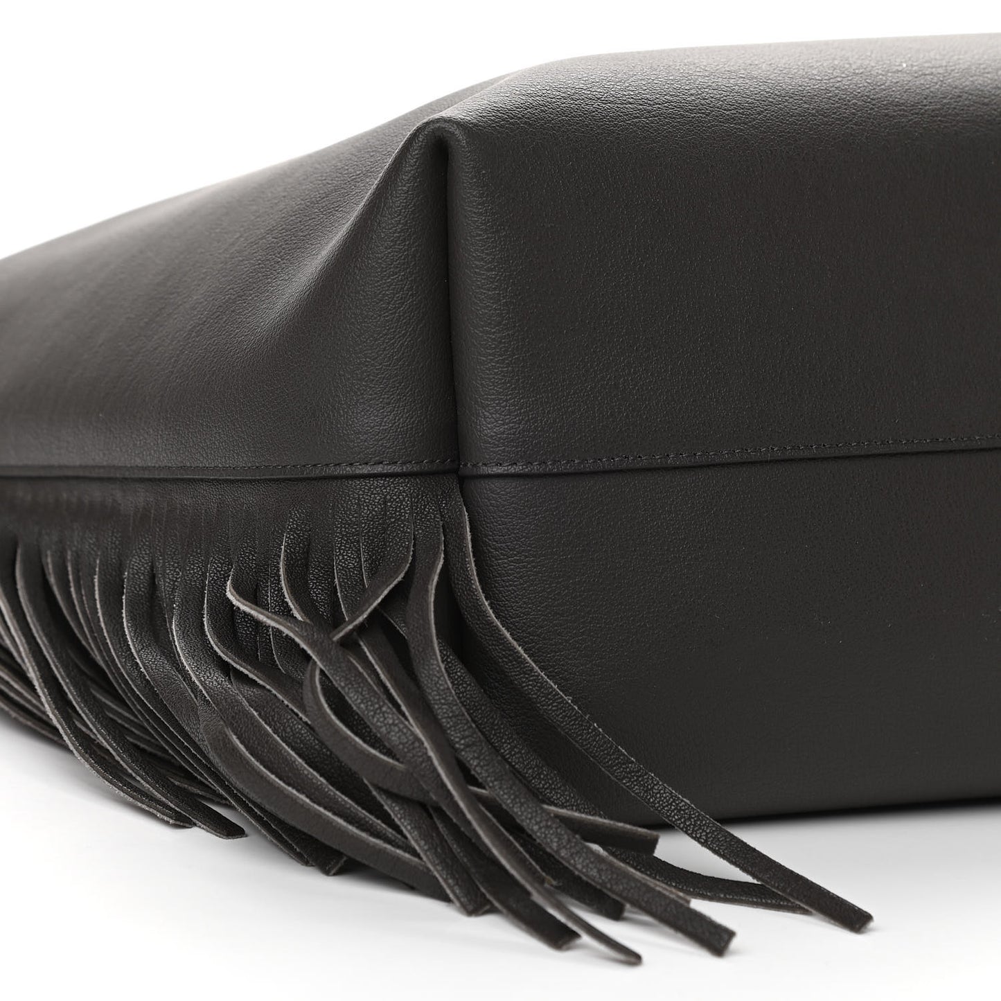Calfskin Large Fringe Shopping Tote Dark Grey