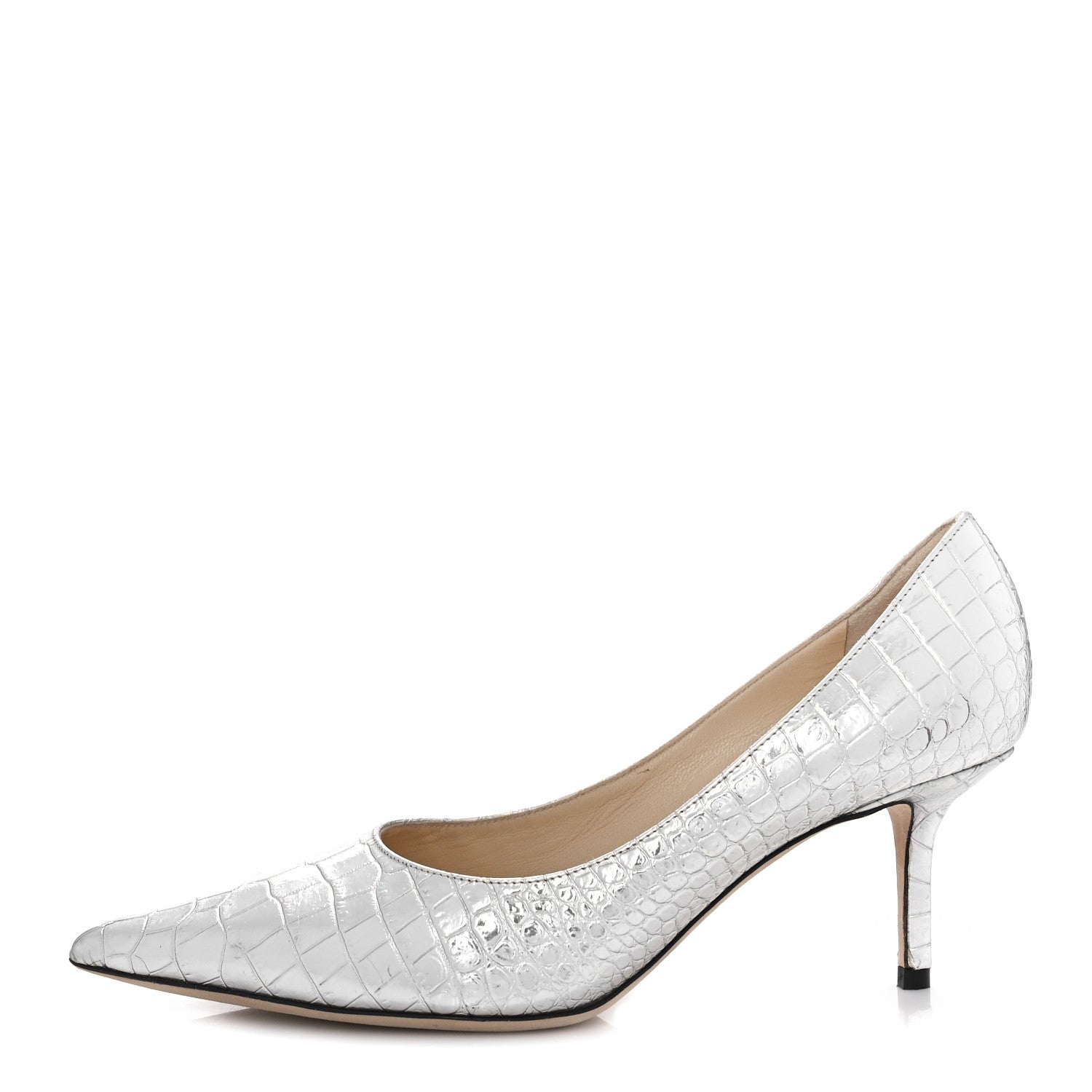 Jimmy Choo Crocodile Embossed Calfskin Love 65 Pump 37 Silver 1 of 10