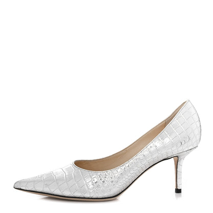 Jimmy Choo Crocodile Embossed Calfskin Love 65 Pump 37 Silver 1 of 10