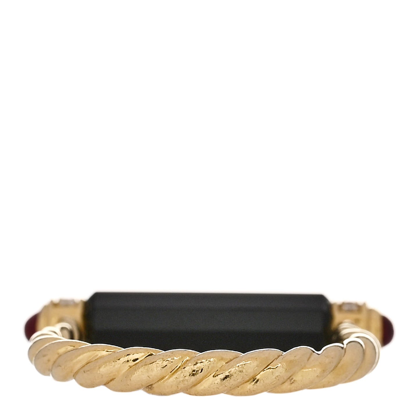 18K Yellow Gold Diamond Black Onyx Ruby Lexington Barrel Ring 54 7