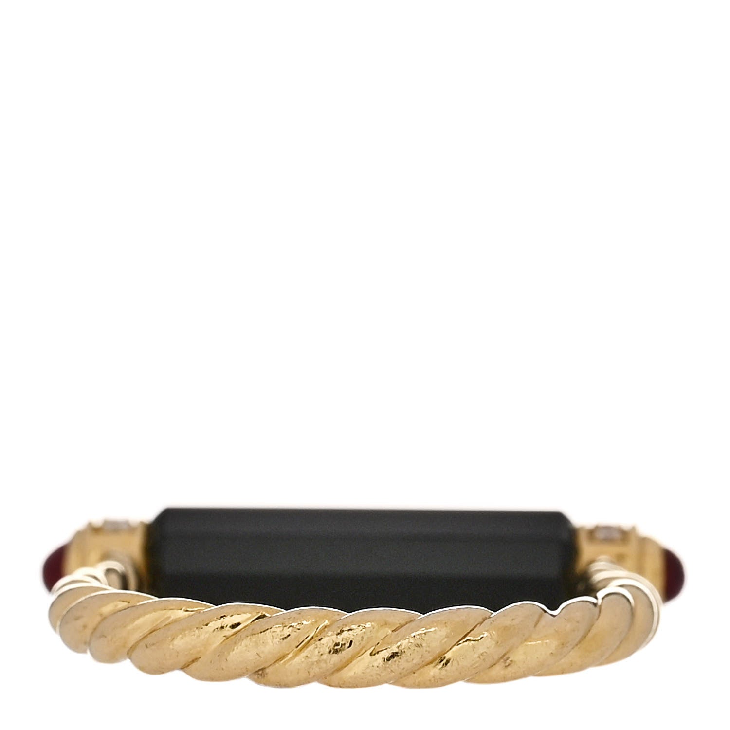 David Yurman 18K Yellow Gold Diamond Black Onyx Ruby Lexington Barrel Ring 54 7 4 of 5