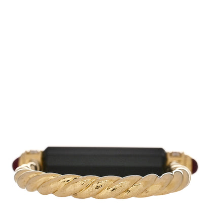 David Yurman 18K Yellow Gold Diamond Black Onyx Ruby Lexington Barrel Ring 54 7 4 of 5