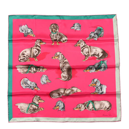 Hermes Silk Les Bassets Scarf 70 Fuchsia Etoupe Vert 1 of 5