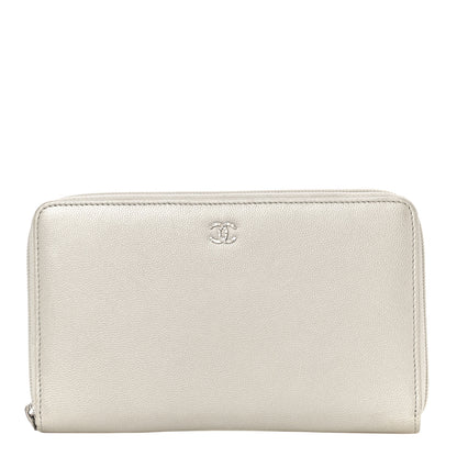 Chanel Metallic Caviar Large Sevruga Zip Around Organizer Wallet Silver 1 of 10