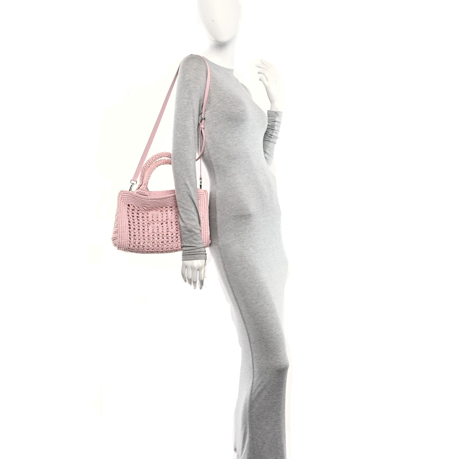 Miu Miu Fabric Crochet Knit Tote Alabaster Pink 2 of 10