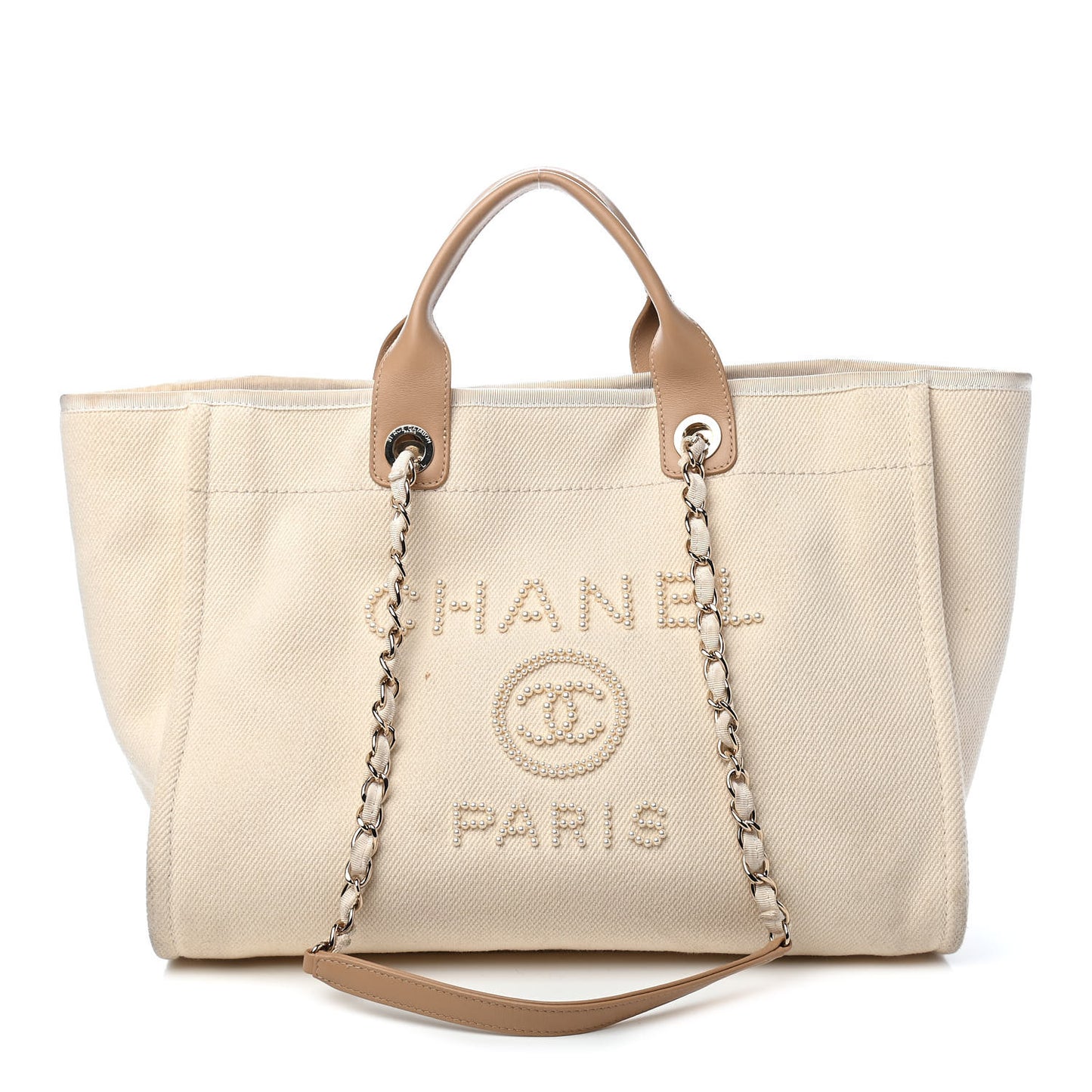 Canvas Pearl Medium Deauville Tote Ecru Beige