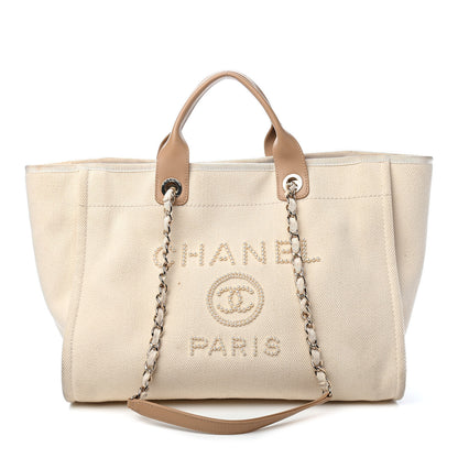 Chanel Canvas Pearl Medium Deauville Tote Ecru Beige 1 of 12