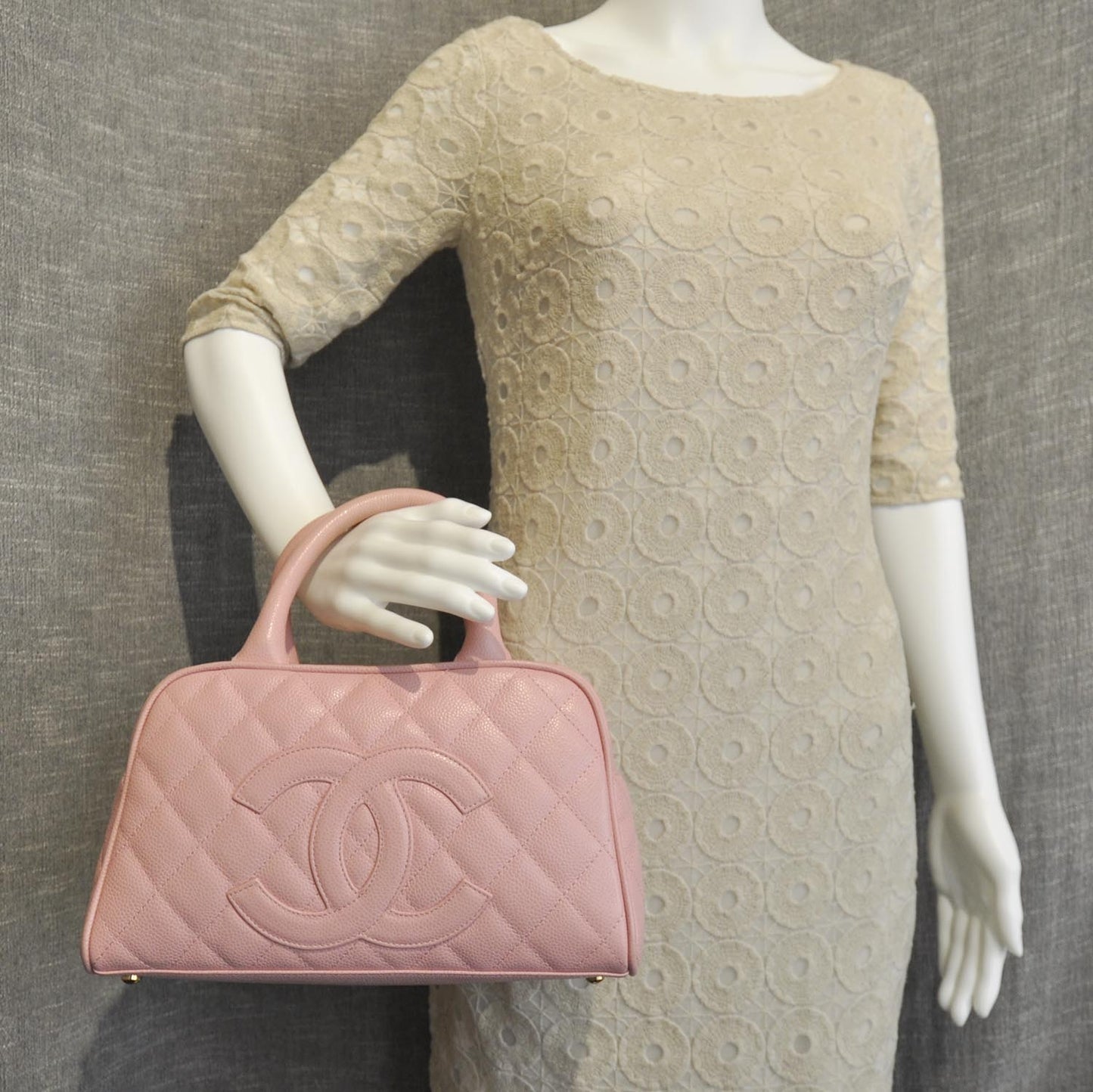 Caviar Quilted Small Bowler Pink