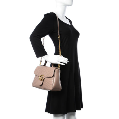 Gucci Calfskin Matelasse Small GG Marmont Top Handle Shoulder Bag Porcelain Rose 2 of 7