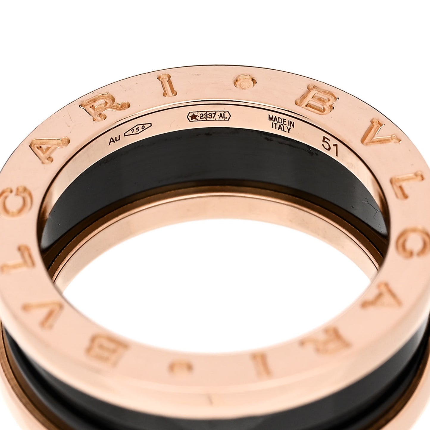 18K Rose Gold Black Ceramic B.Zero1 Two-Band Ring 51 5.75