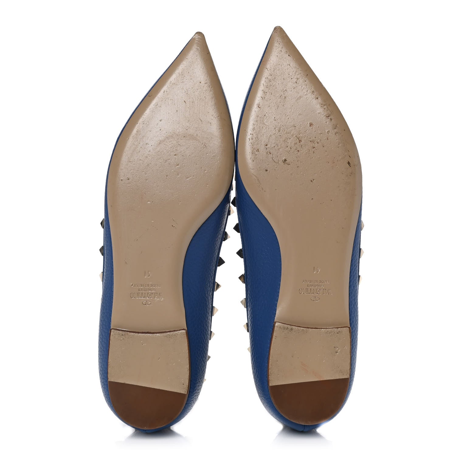 Valentino Garavani Pebbled Calfskin Rockstud Ballerina Flats 41 Baltique 5 of 7