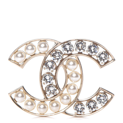Chanel Pearl Crystal CC Brooch Gold 1 of 6