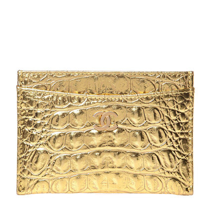 Chanel Metallic Calfskin Crocodile Embossed Cocodile Card Holder Gold 1 of 9