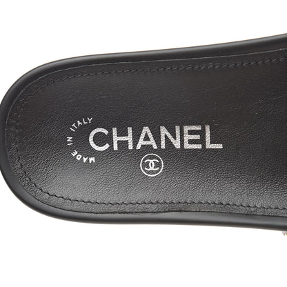 Chanel Tweed Lambskin Chain Flat Sandals 37 Black Multicolor 8 of 9