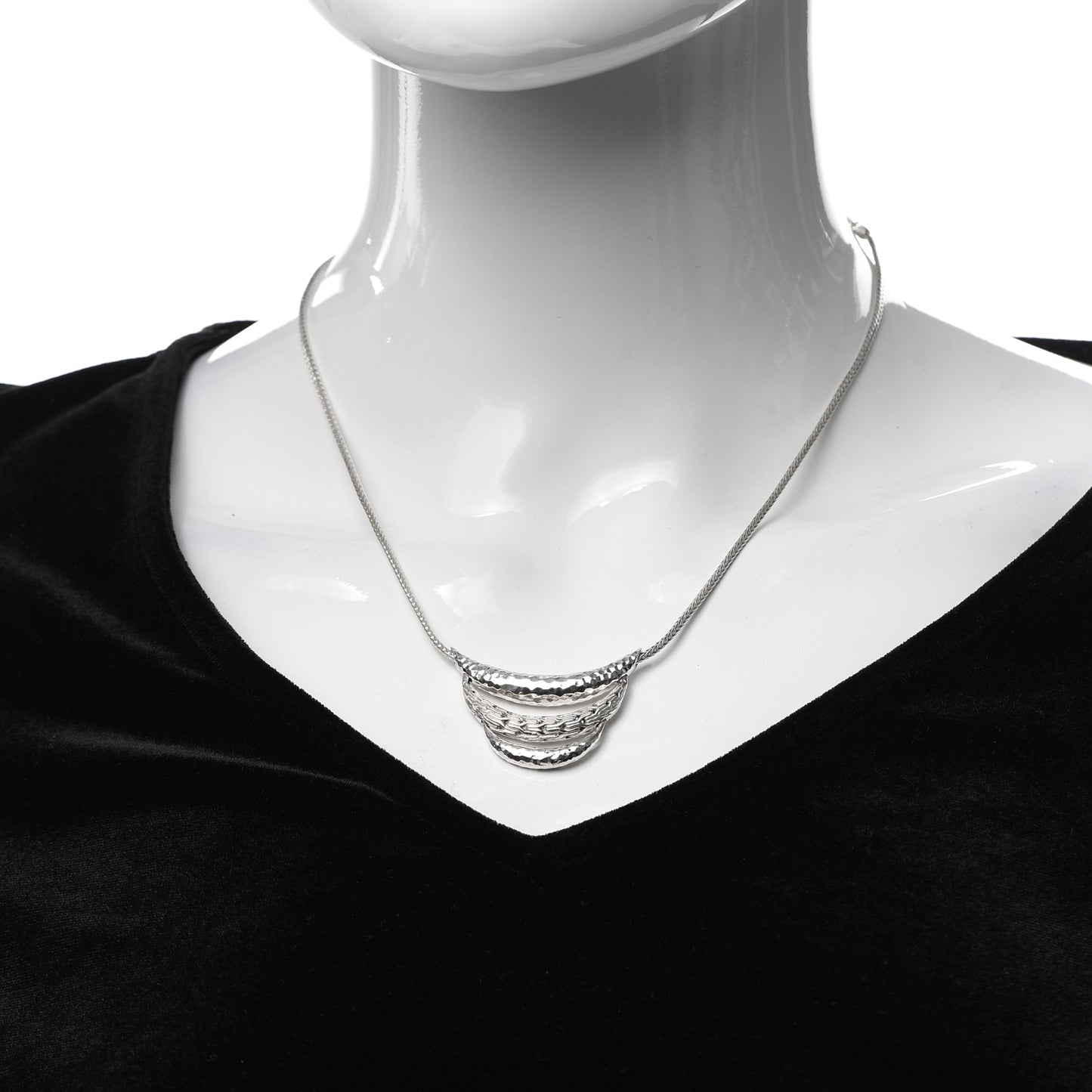 Sterling Silver Classic Chain Hammered Bib Necklace