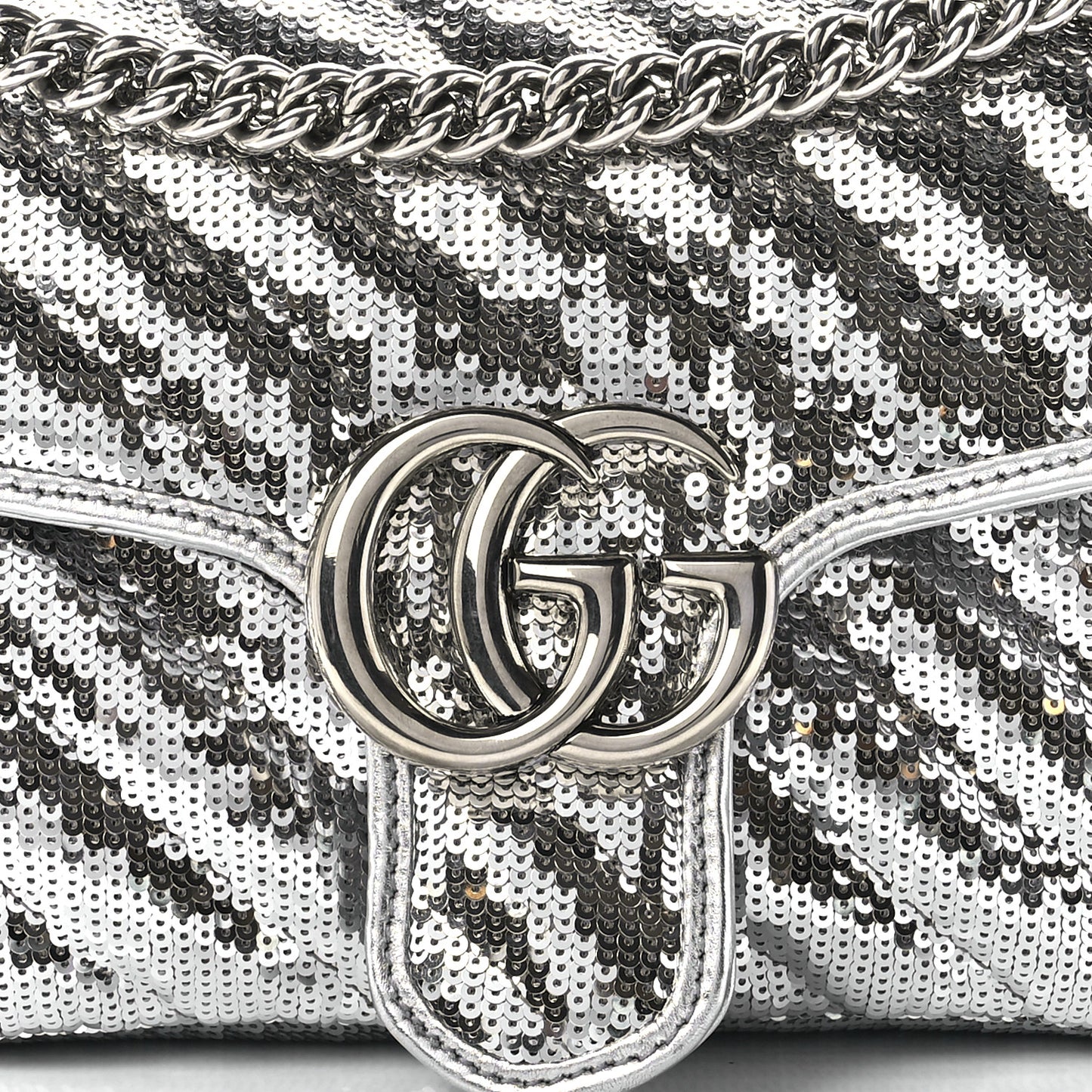 Sequin Matelasse Small GG Marmont Shoulder Bag Silver