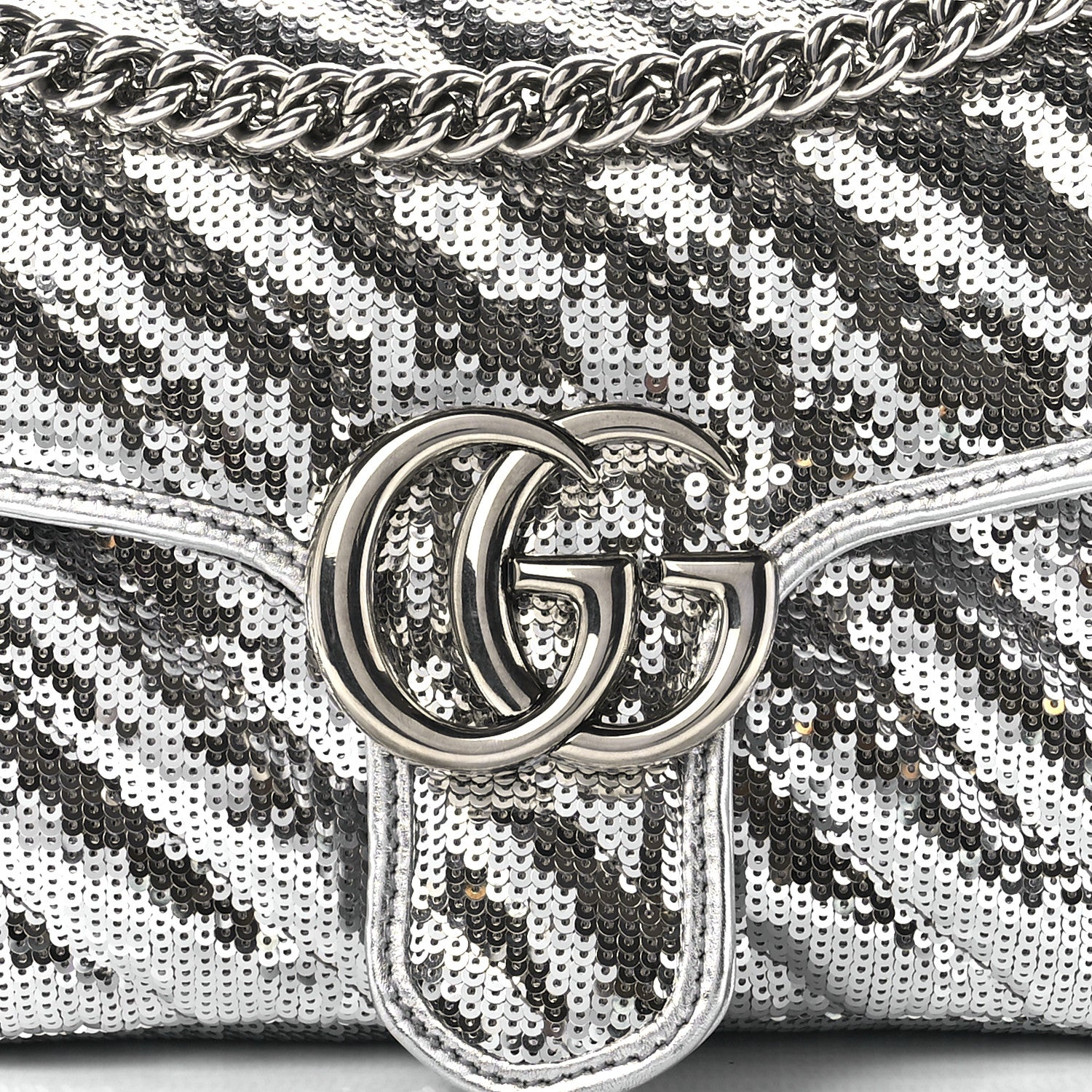 Gucci Sequin Matelasse Small GG Marmont Shoulder Bag Silver 9 of 12