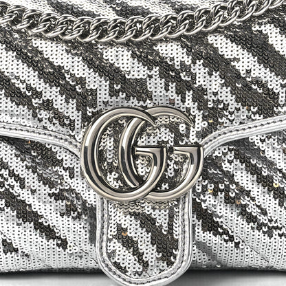 Gucci Sequin Matelasse Small GG Marmont Shoulder Bag Silver 9 of 12