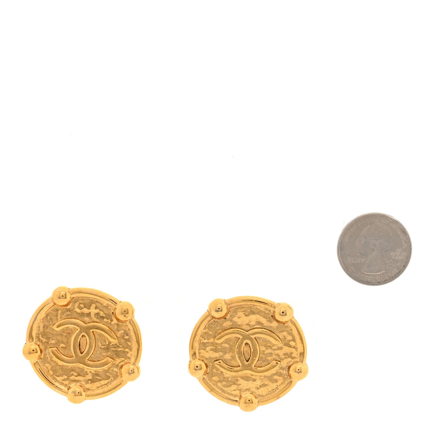 Round CC Clip On Earrings Gold