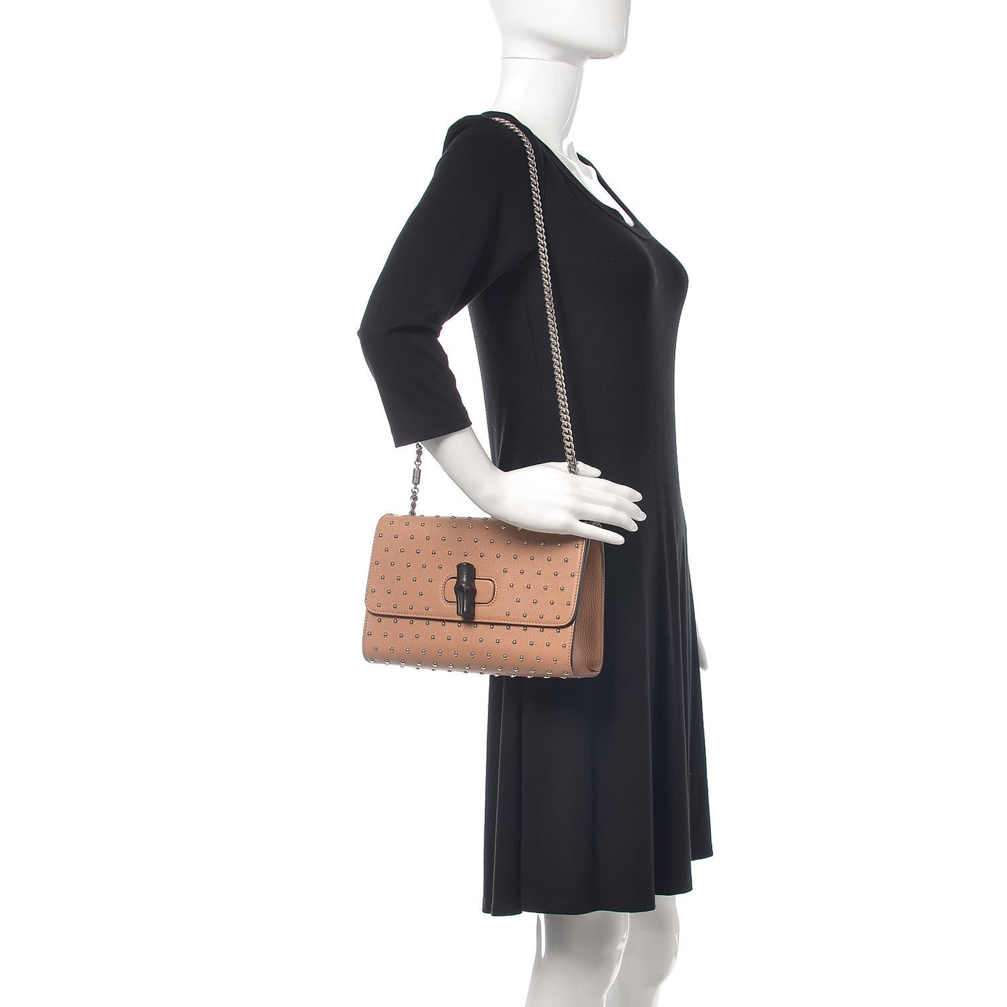 Calfskin Studded Medium Miss Bamboo Shoulder Bag Camelia