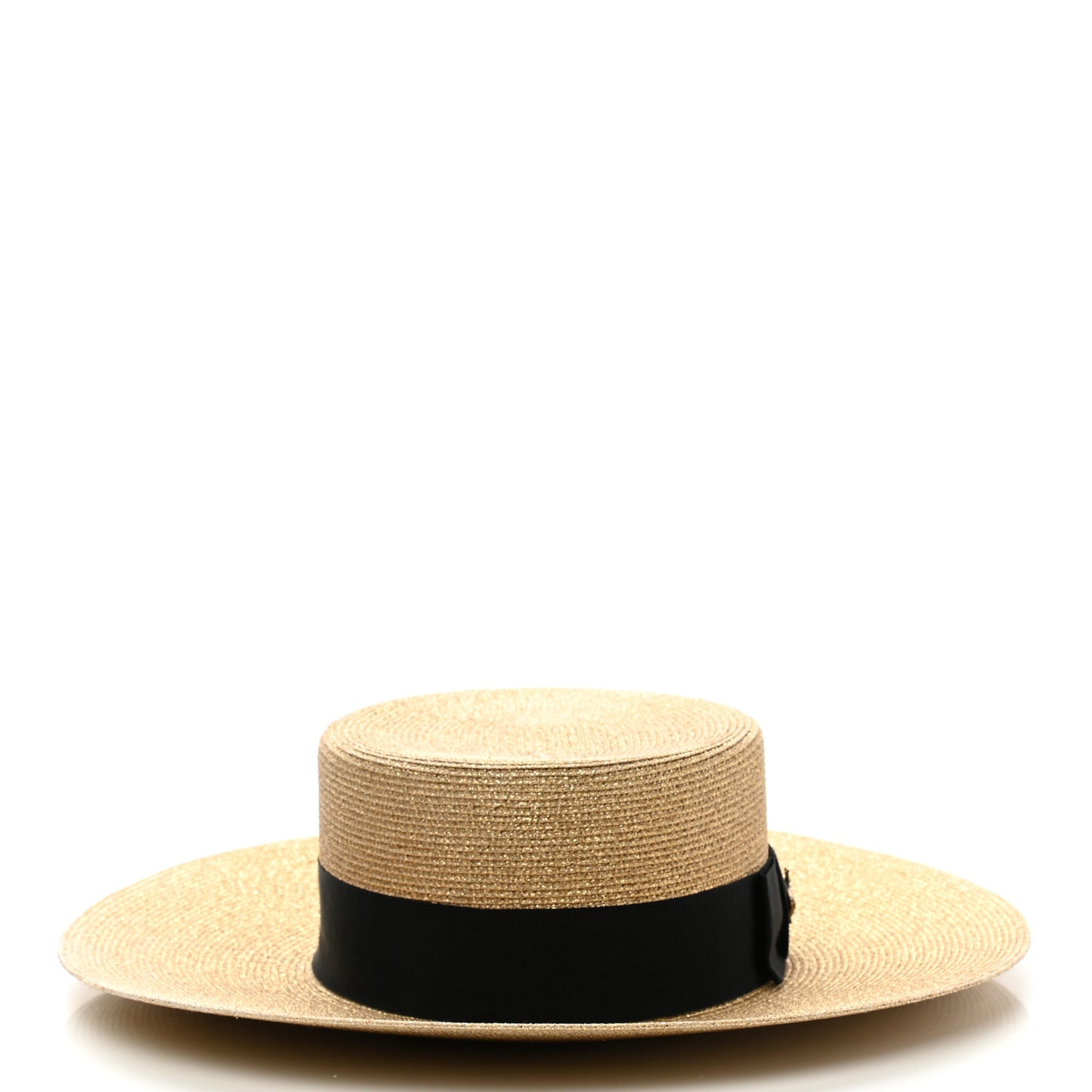 Glittered Straw Grosgrain Wide Brim Hat S Gold Black
