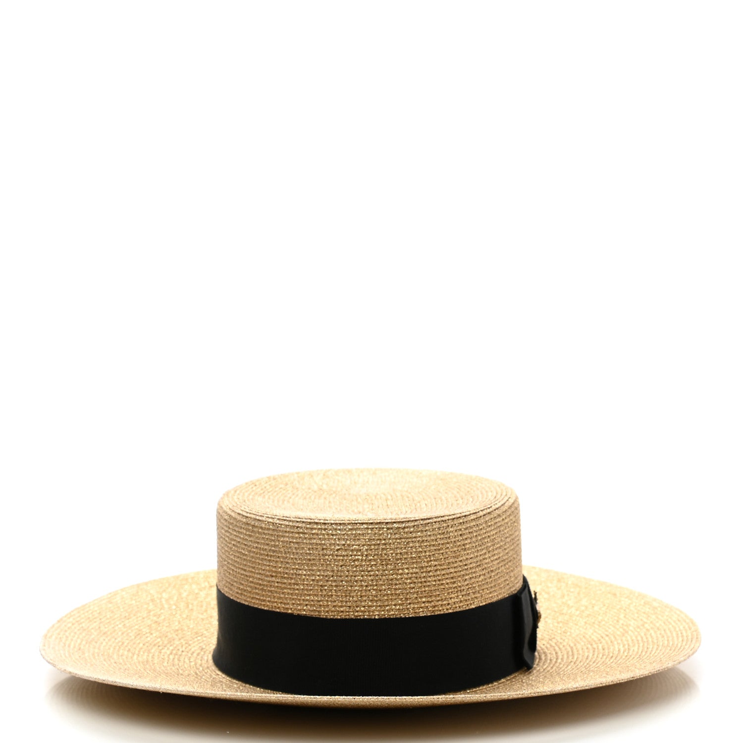 Gucci Glittered Straw Grosgrain Wide Brim Hat S Gold Black 3 of 9