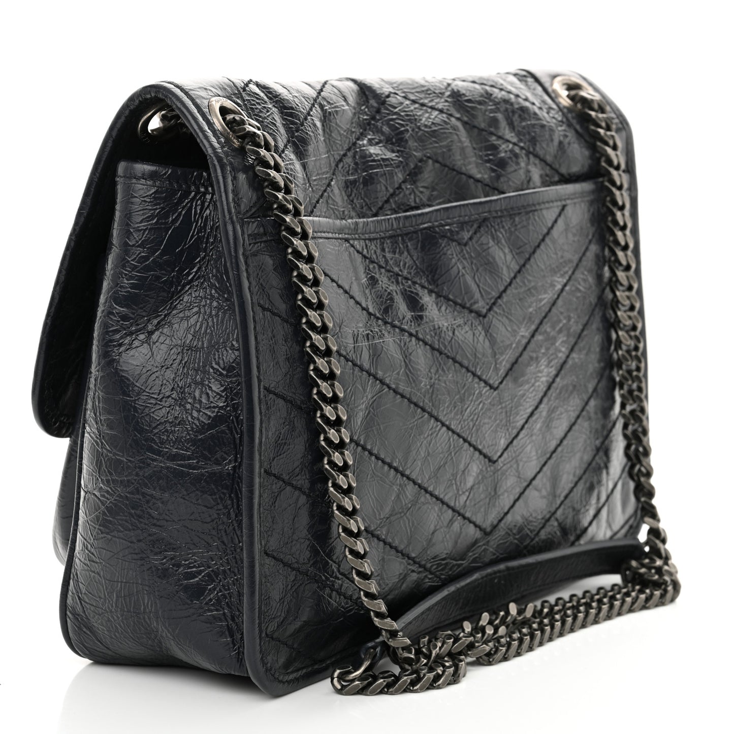 Crinkled Calfskin Matelasse Monogram Medium Niki Chain Satchel Deep Marine