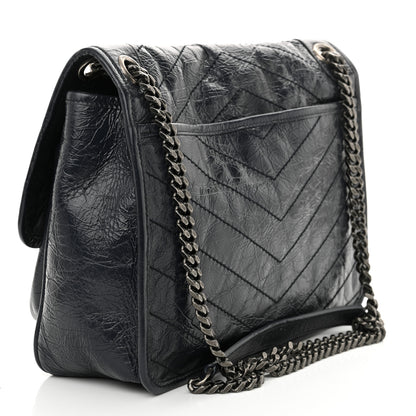 Saint Laurent Crinkled Calfskin Matelasse Monogram Medium Niki Chain Satchel Deep Marine 3 of 11