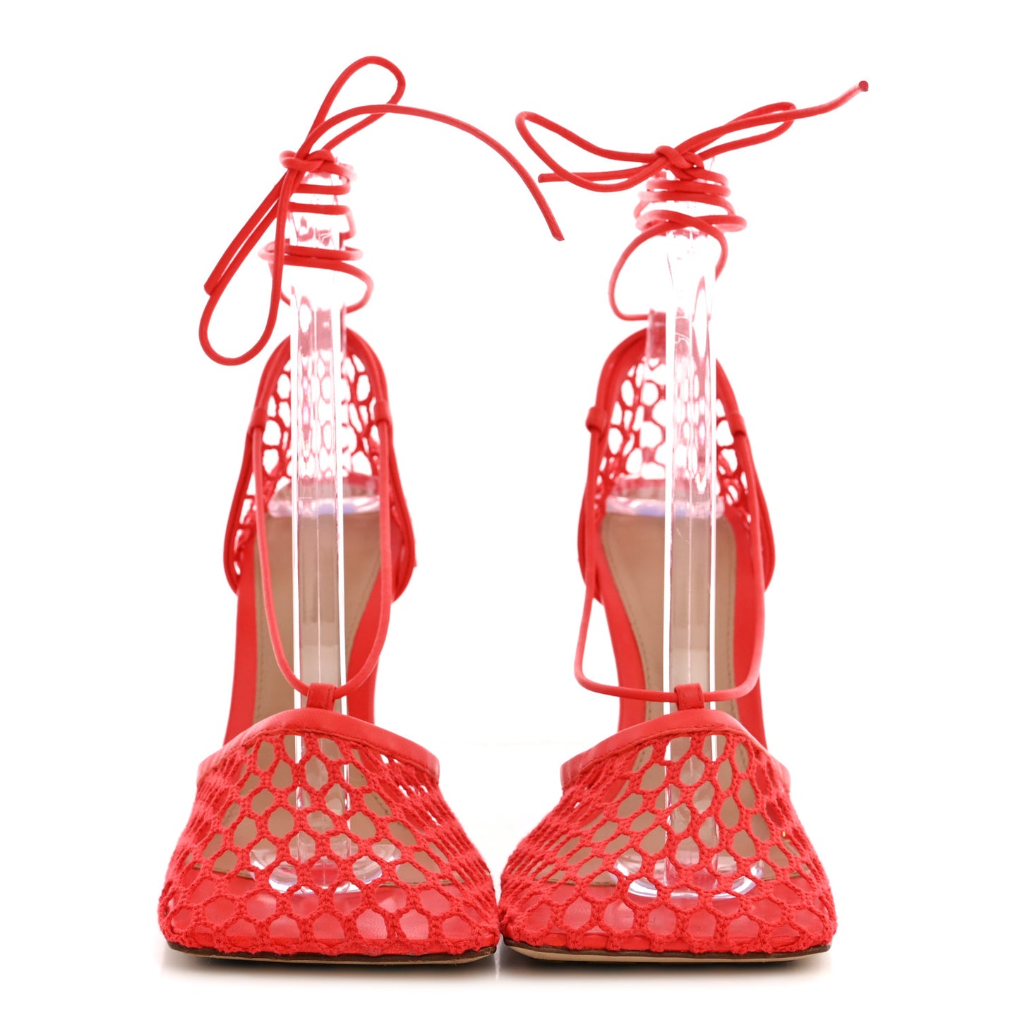 Mesh Nappa Stretch Ankle Tie Sandals 36 Tomato