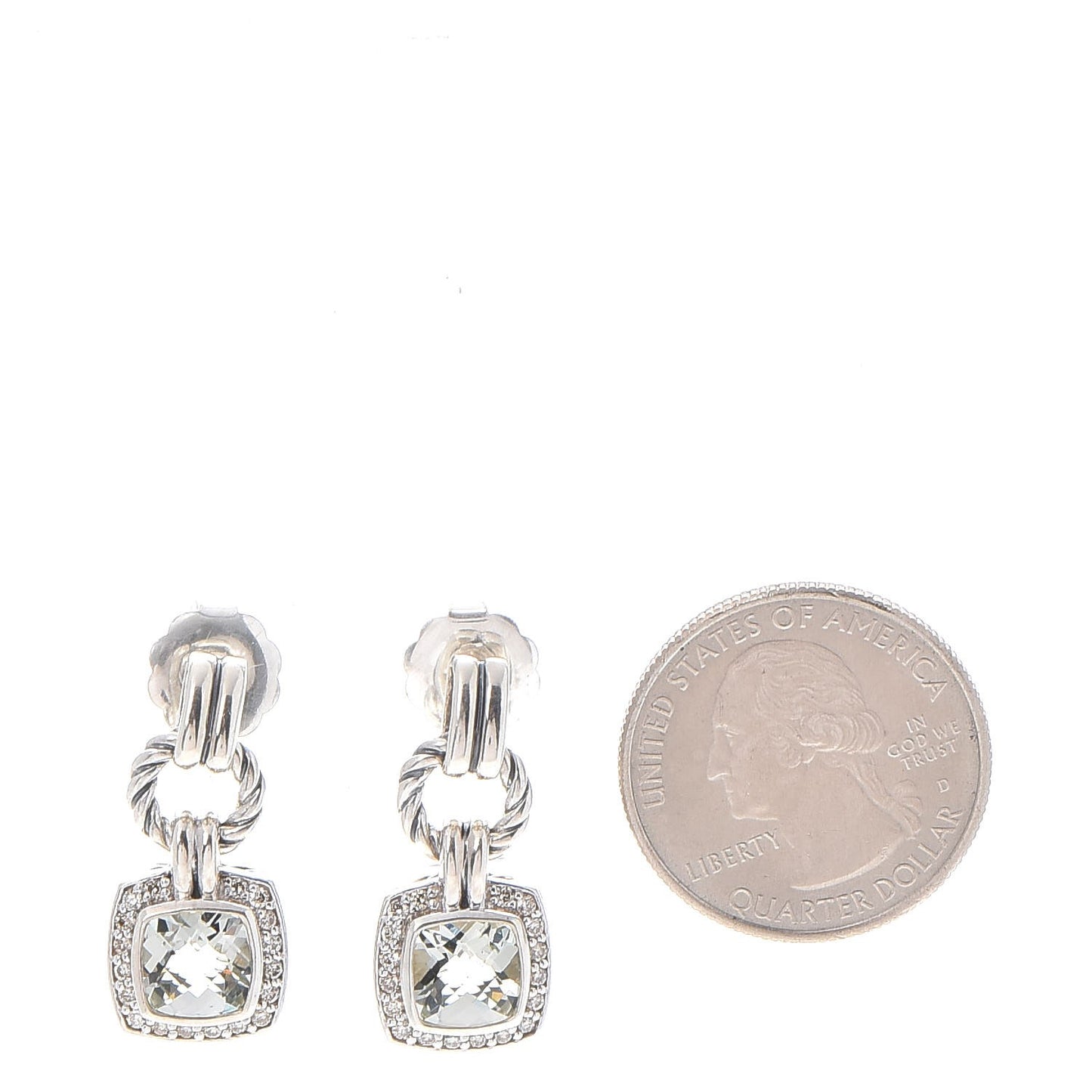 Sterling Silver Diamond Prasiolite Petite Albion Drop Earrings
