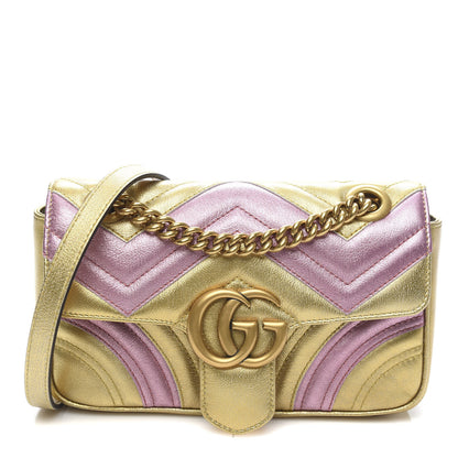 Gucci Metallic Calfskin Matelasse Mini GG Marmont Shoulder Bag Gold Pink 1 of 11