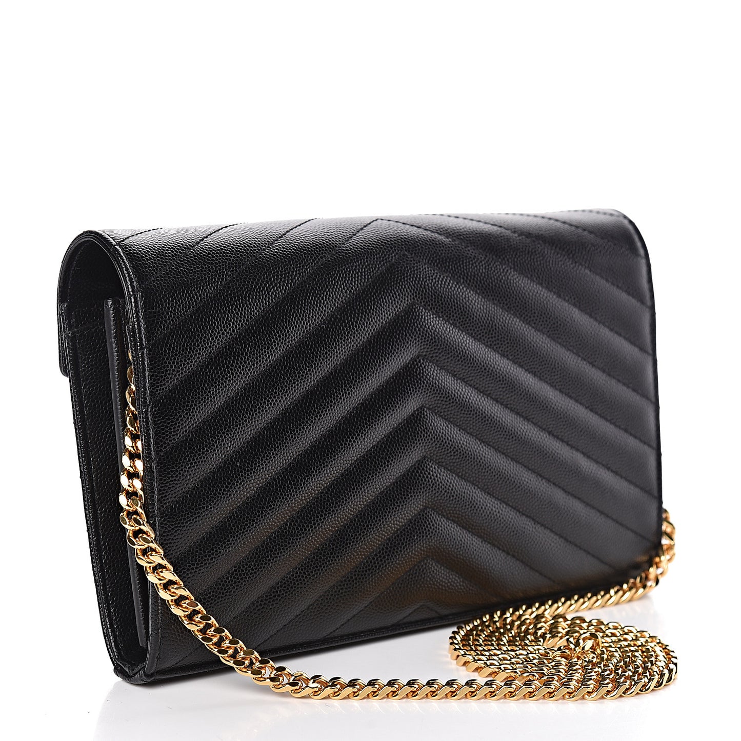 Grain De Poudre Matelasse Chevron Monogram Chain Wallet Black