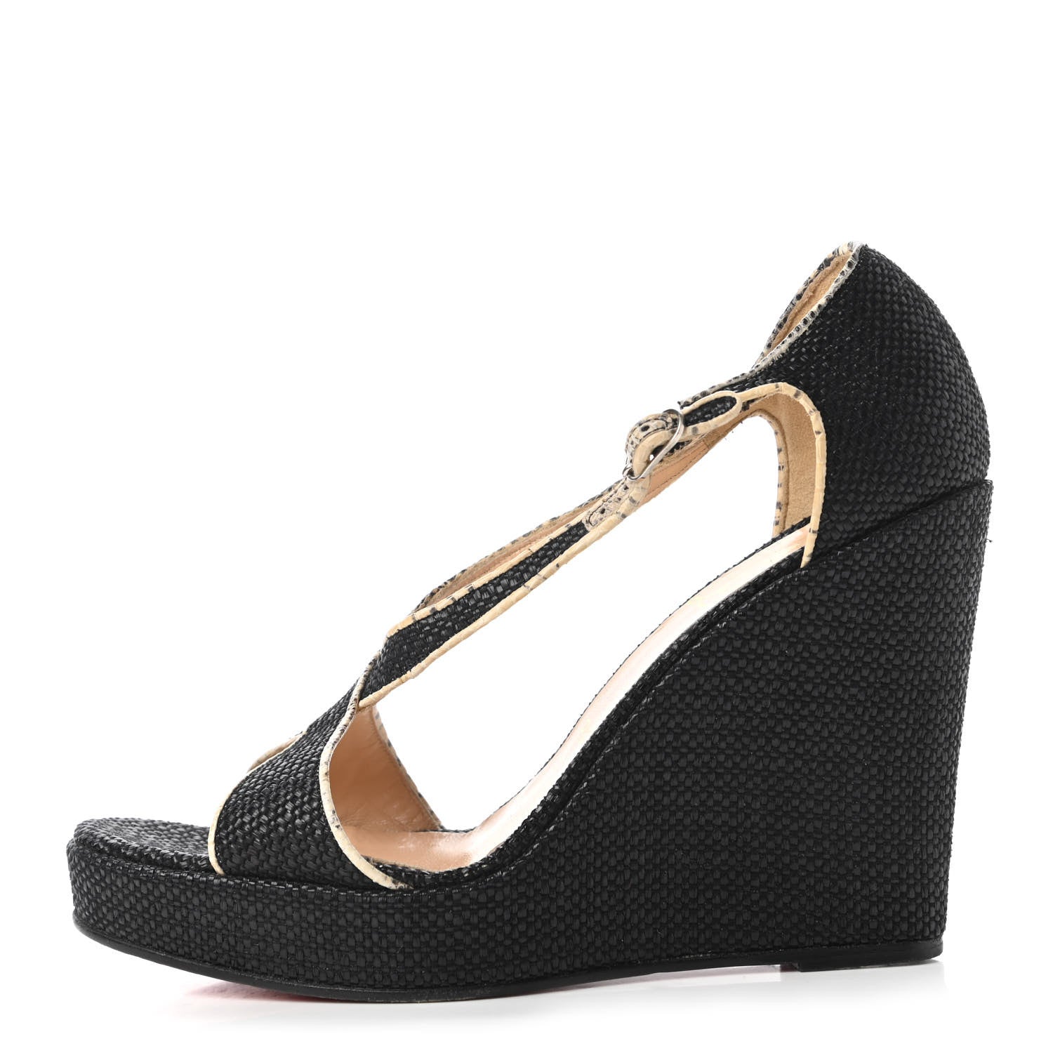 Christian Louboutin Raffia Platform Wedge Sandals 38.5 Black 1 of 7