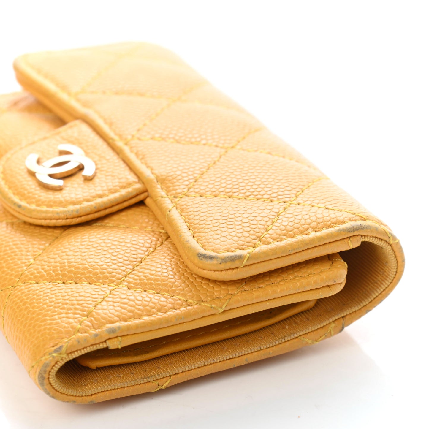 Caviar Quilted Classic 4 Key Holder Wallet Yellow