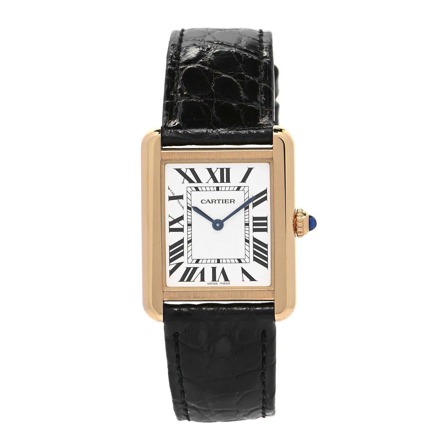 Stainless Steel 18K Yellow Gold Alligator 24mm Tank Solo Quartz Watch