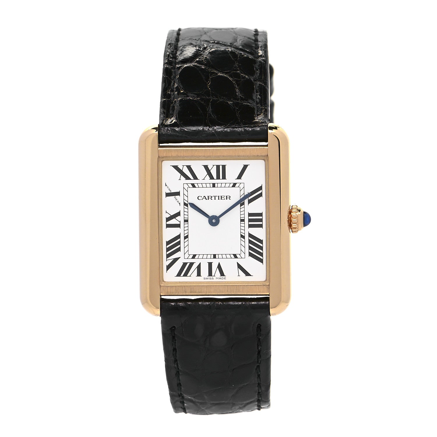 Cartier Stainless Steel 18K Yellow Gold Alligator 24mm Tank Solo Quartz Watch 1 of 6